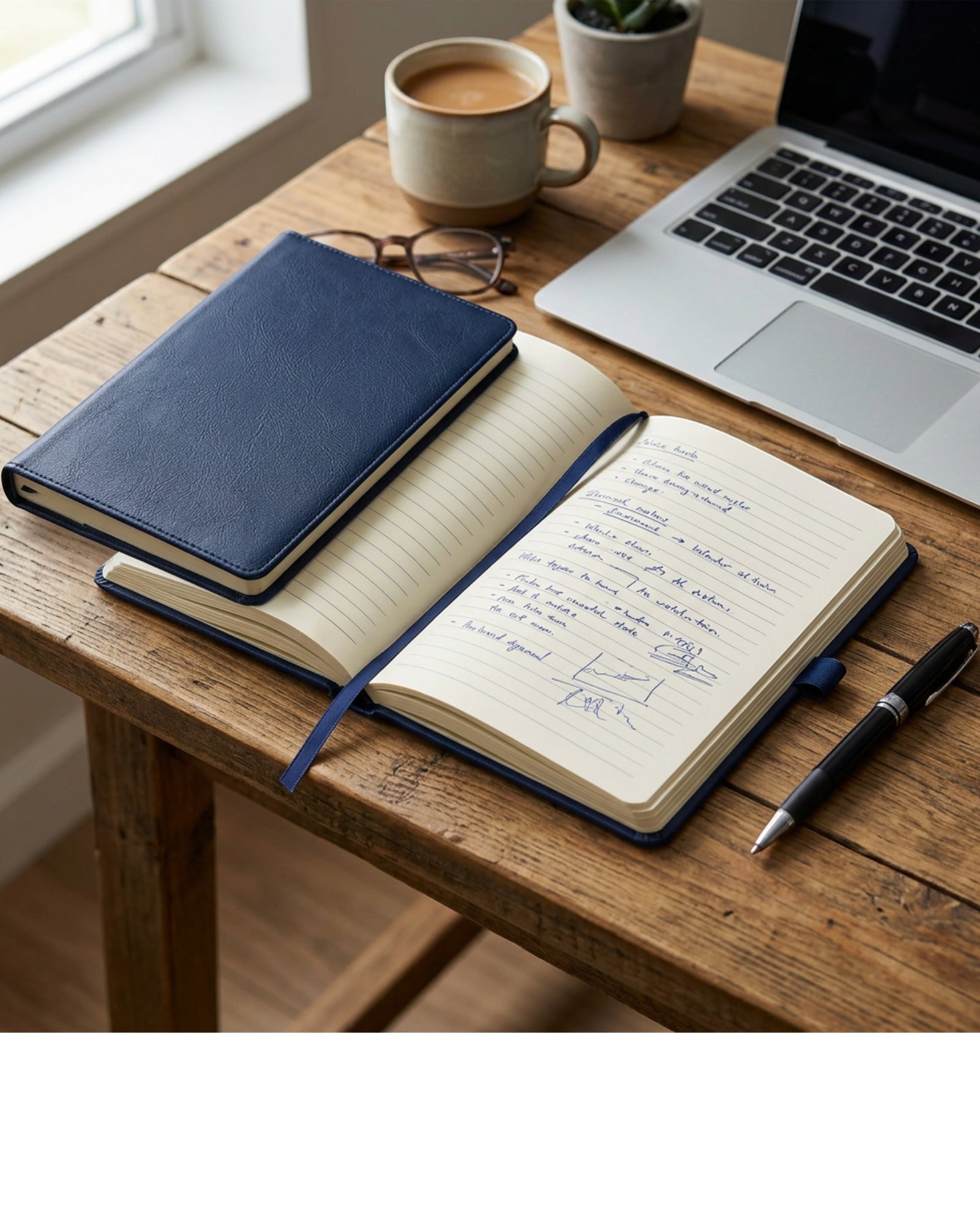 Wpmxg Leatherette Journal Navy A5 with Ribbon Bookmark